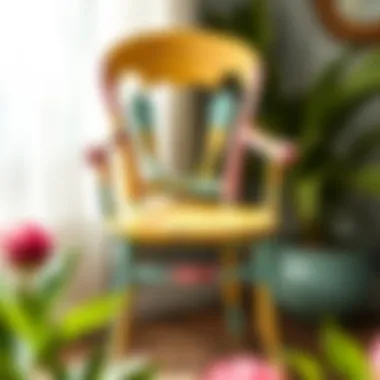 A beautifully painted vintage chair showcasing a bright color palette.