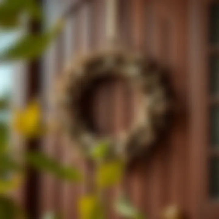 An elegant door wreath made of natural materials, symbolizing creativity and nature