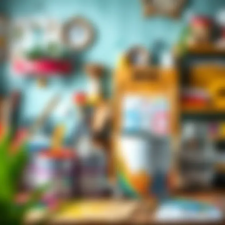 Creative workspace showcasing colorful paint cans