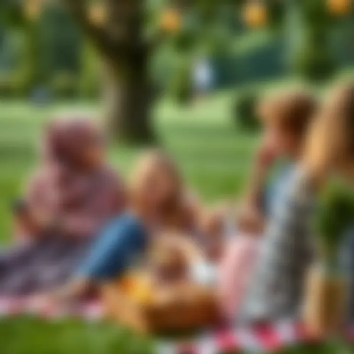 Friends Engaging in Conversation Group of friends enjoying laughter and conversation at a picnic