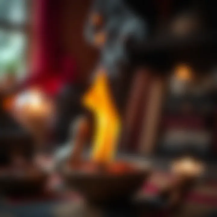 Safety measures for burning incense depicted artistically