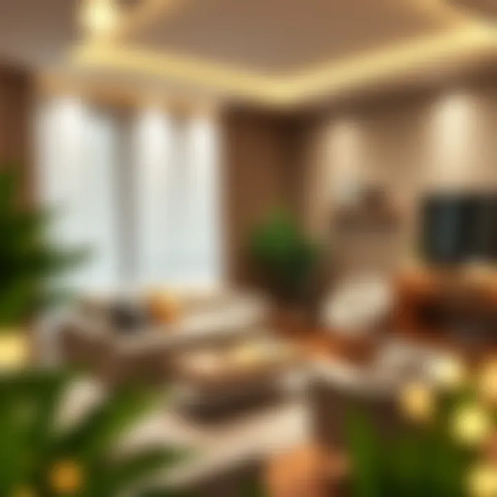 Cozy Living Room with Intelligent Lighting Cozy living room featuring smart lighting solutions