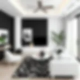 A chic black and white living room showcasing minimalism
