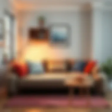 Stylish sofa bed in a small living room