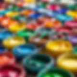 Vibrant colors of water-based paints displayed in containers