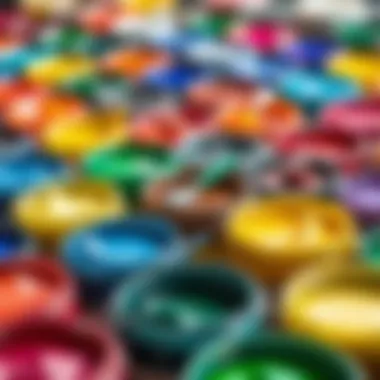 Vibrant colors of water-based paints displayed in containers