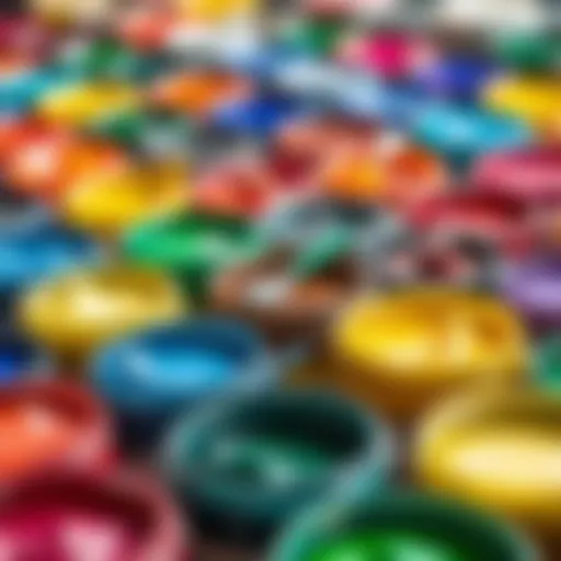 Vibrant colors of water-based paints displayed in containers