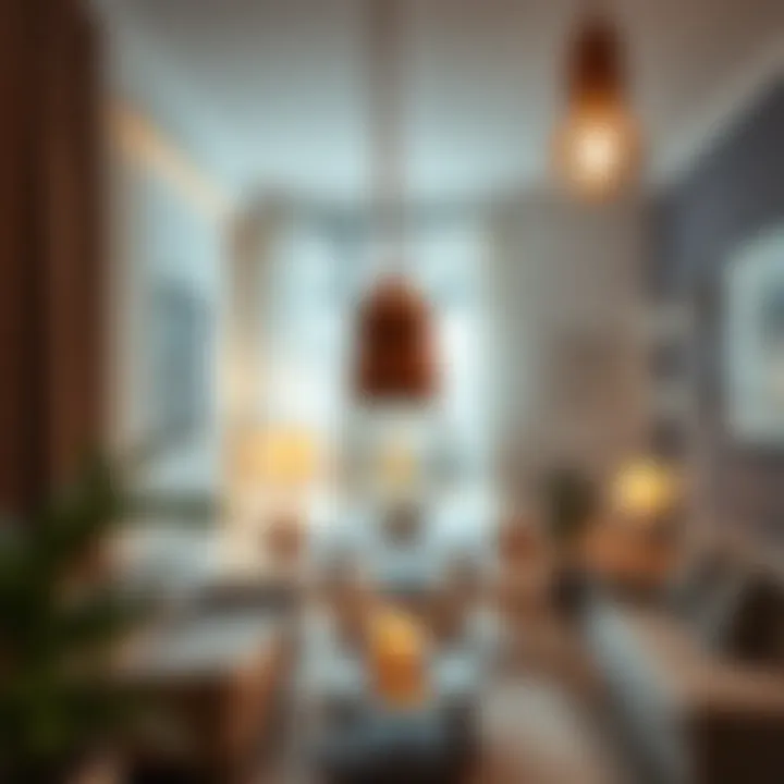 Home interior illuminated by energy-saving bulbs