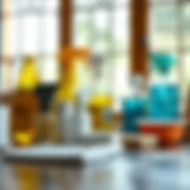 A variety of cleaning materials on a table