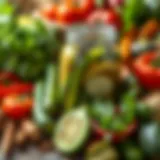 A vibrant array of fresh vegetables and spices for pickling