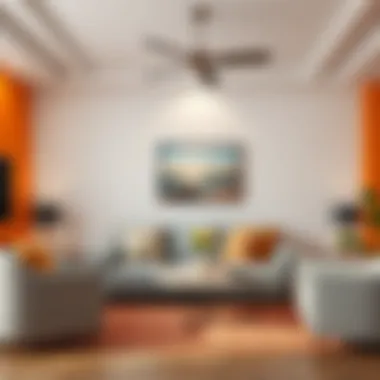 Living room with orange wall accents