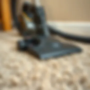 Close-up of a vacuum cleaner on carpet fibers