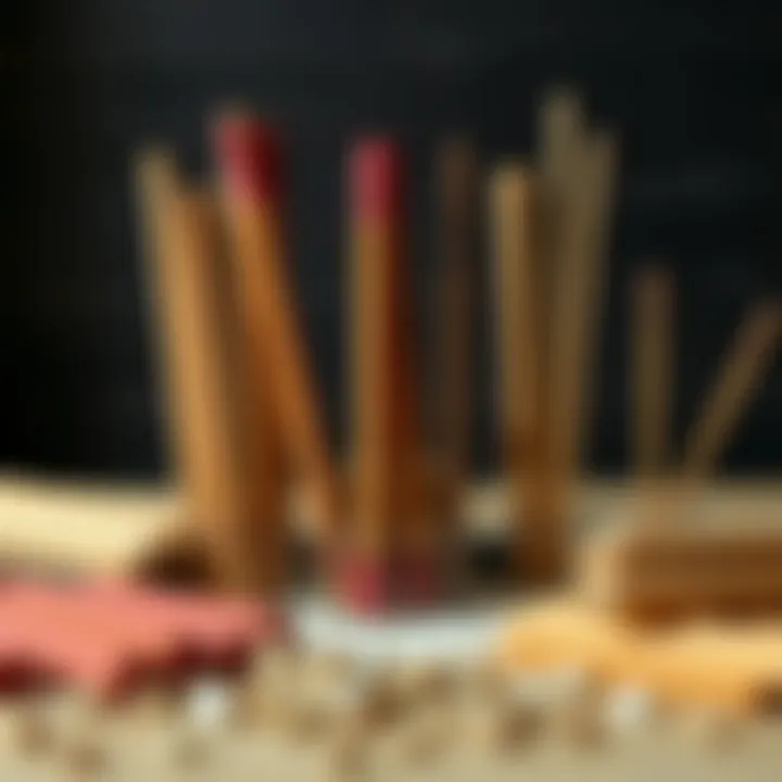 Various types of incense sticks arranged artistically