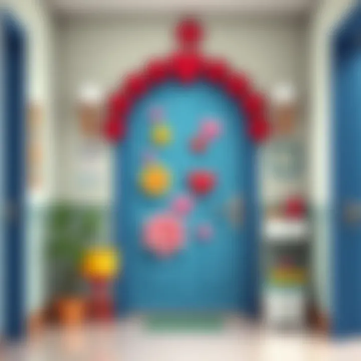 Colorful and cheerful hospital door embellishments in a vibrant setting