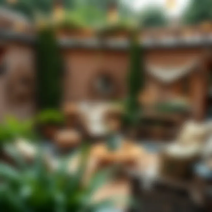 Cozy outdoor patio decorated with natural materials